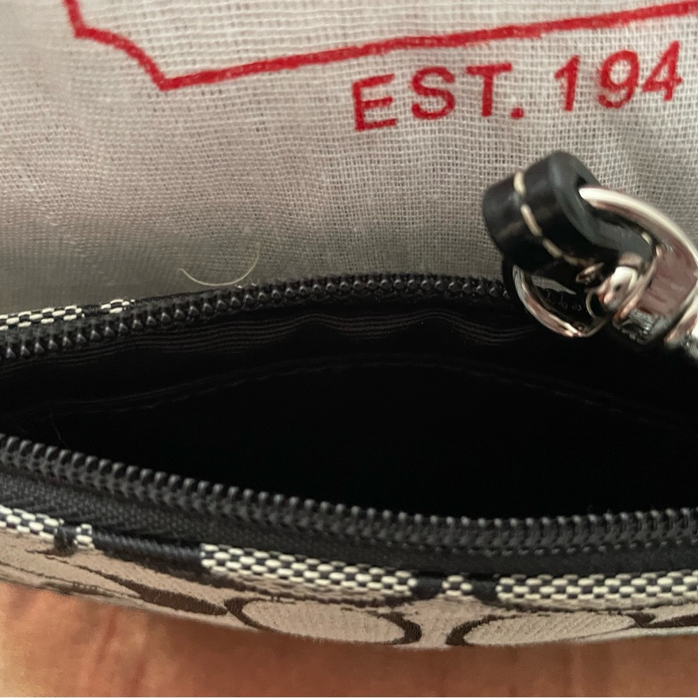 Coach Signature “C” Black and White Jacquard Canvas Wristlet Silver Hardware - Picture 3 of 3